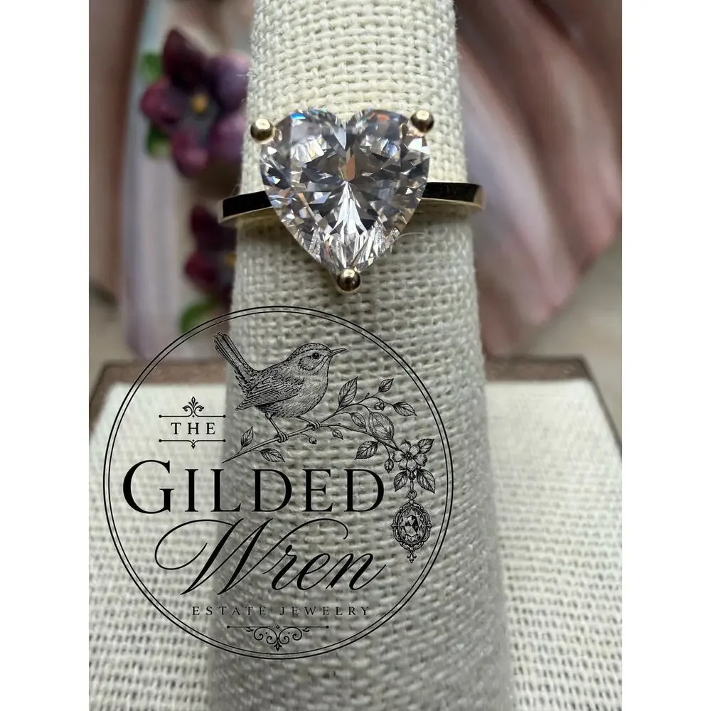 14K Gold Heart Cut Simulated Diamond CZ Solitaire Engagement Ring Size 5.75